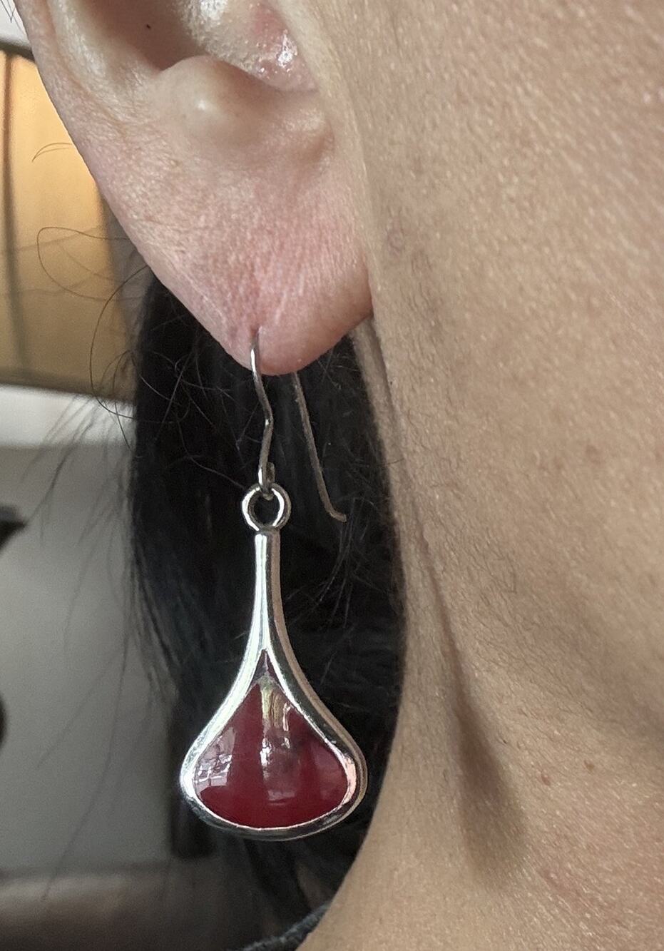 Vintage ATI Thailand 925 Sterling Silver Red Jasper Dangle Drop Earrings
